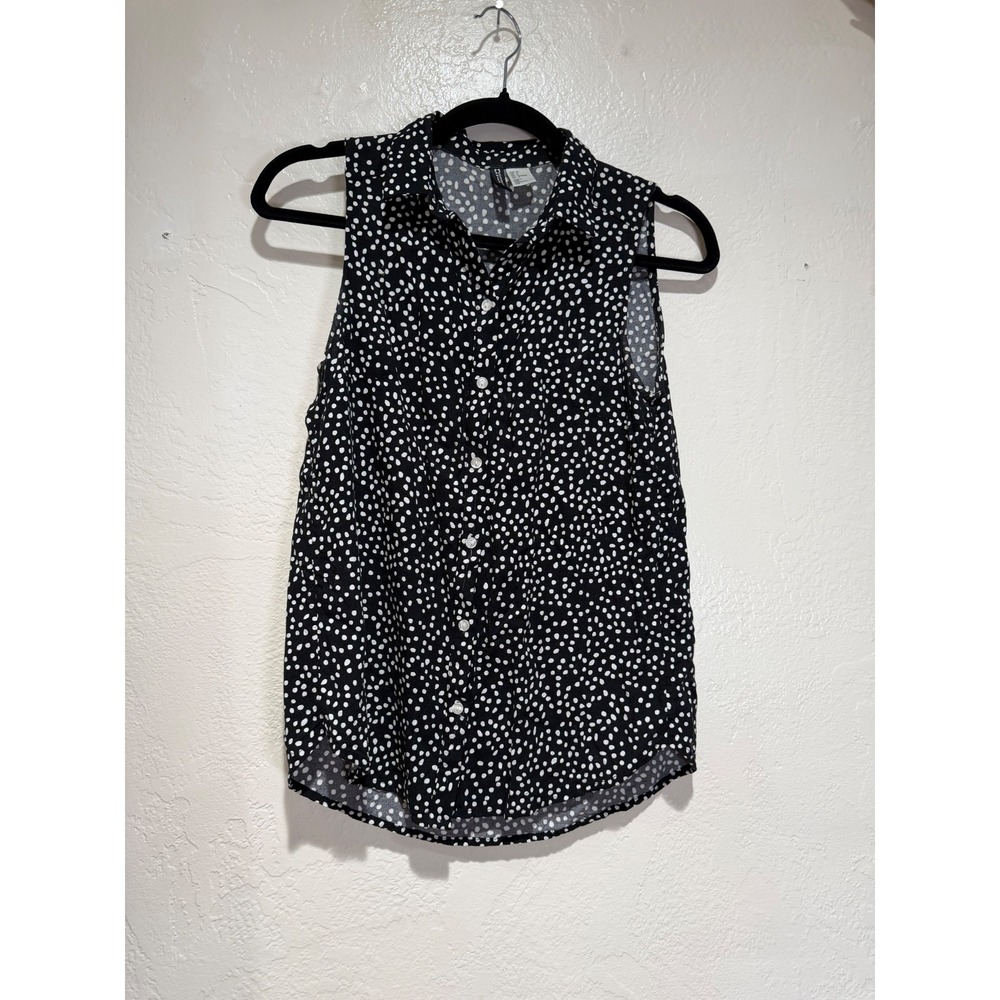 H&M Divided Sleeveless Polka Dot Button Down Blouse Black White Size 4 Viscose